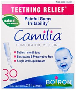 Boiron Camilia, Baby Teething Relief, 30 Doses. Teething Drops for Painful Gums, Irritability. Benzocaine and Preservative-Free, Sterile Single Oral Liquid Doses, Natural Active Ingredient
