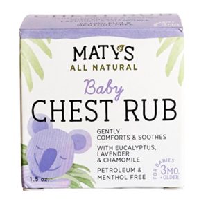 Maty's All Natural Baby Chest Rub, 1.5 Oz Jar, Pure & Natural Rub for Babies 3 Mo+, Soothes Coughs & Stuffy Noses with Lavender & Chamomile